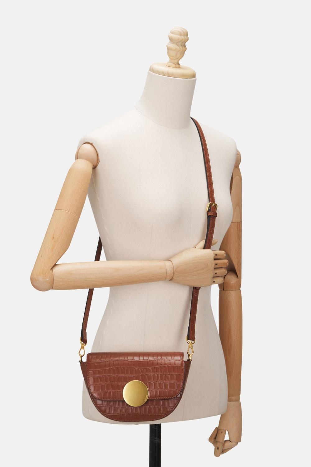 Oryany Oryany - Lottie Croco Saddle Crossbody - Small - Toffee Tan Leather