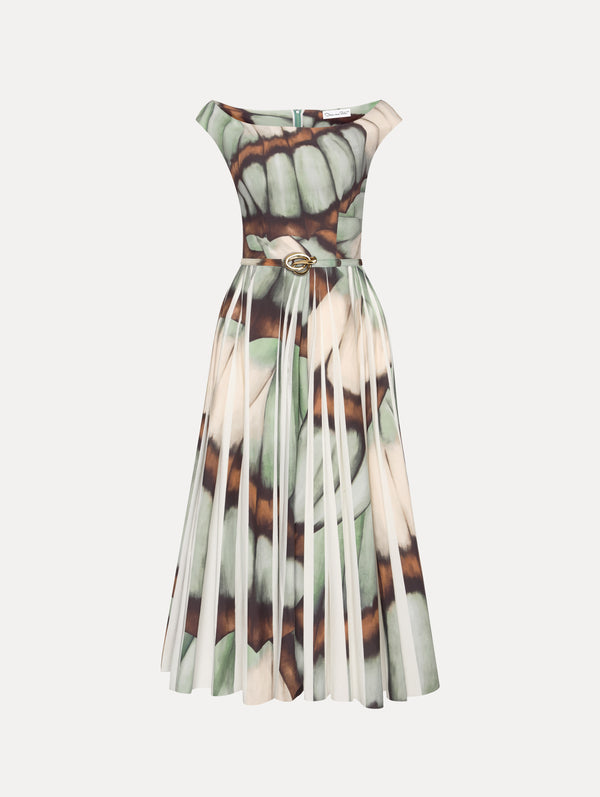 oscar de la renta Abstract Butterfly Cotton Poplin Dress
