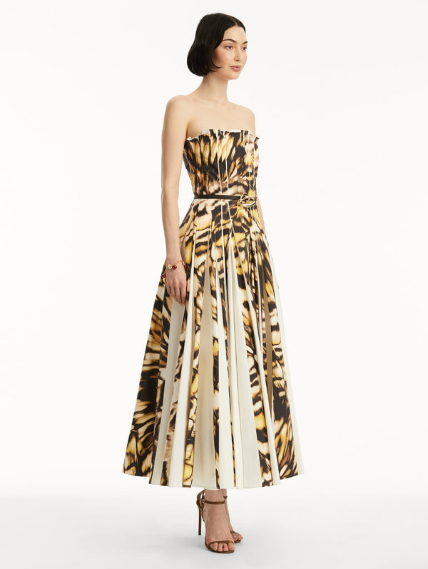 Oscar De La Renta Abstract Butterfly Cotton Poplin Strapless Dress