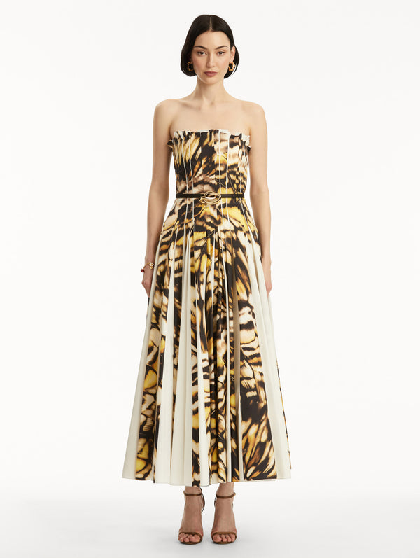 Oscar De La Renta Abstract Butterfly Cotton Poplin Strapless Dress