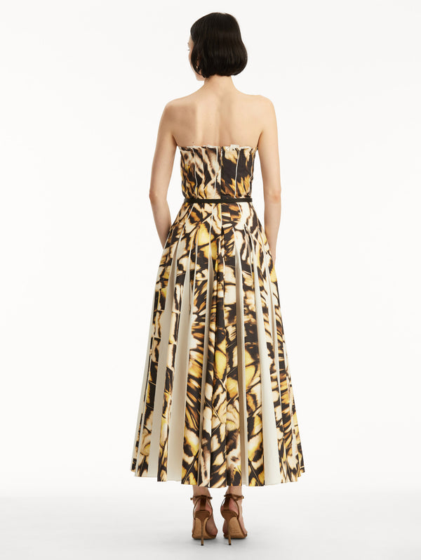 Oscar De La Renta Abstract Butterfly Cotton Poplin Strapless Dress