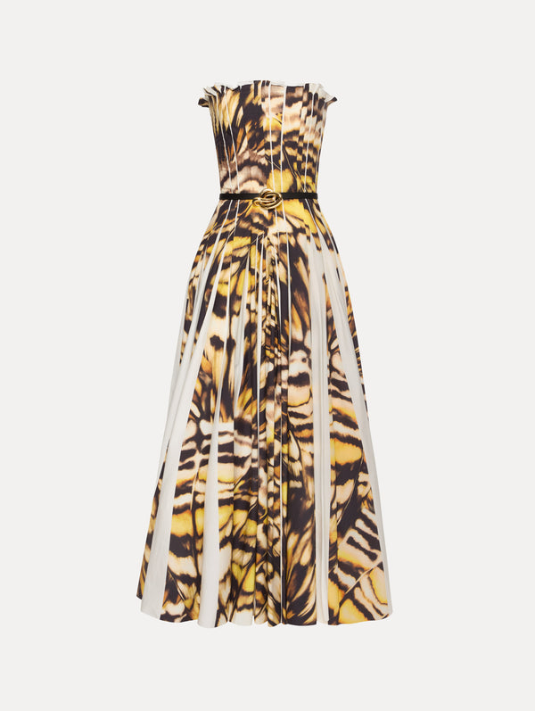oscar de la renta Abstract Butterfly Cotton Poplin Strapless Dress