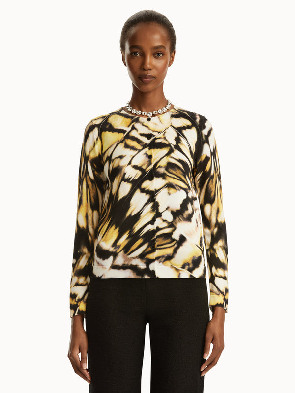Oscar De La Renta Abstract Butterfly Printed Cardigan