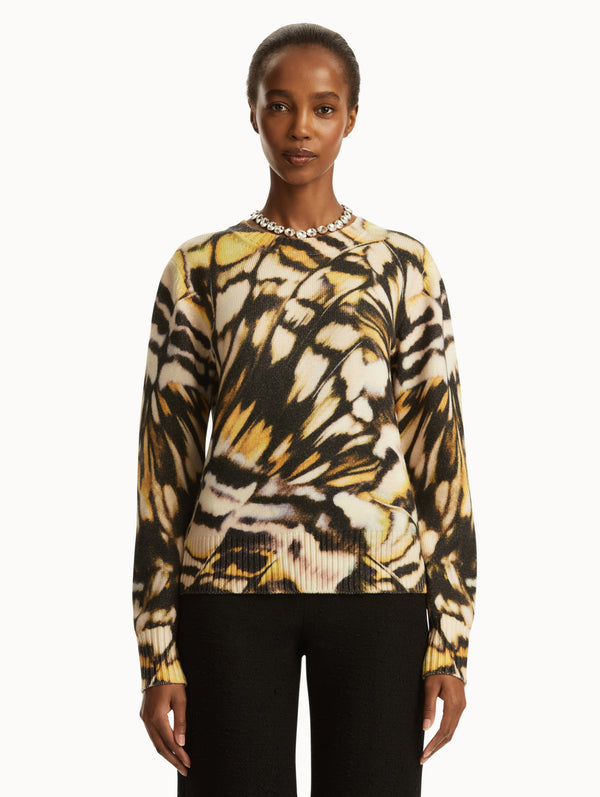 Oscar De La Renta Abstract Butterfly Printed Pullover
