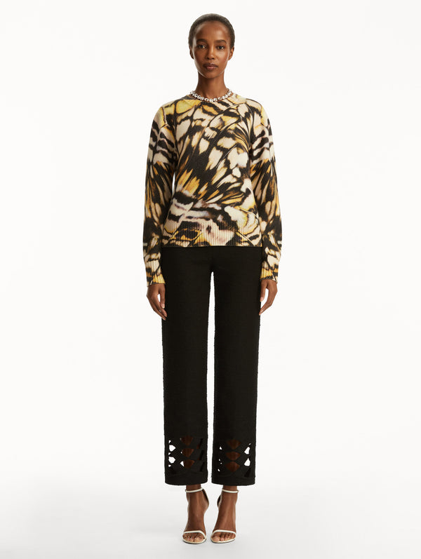 Oscar De La Renta Abstract Butterfly Printed Pullover
