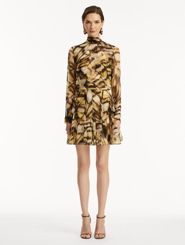 Oscar De La Renta Abstract Butterfly Silk Chiffon Dress