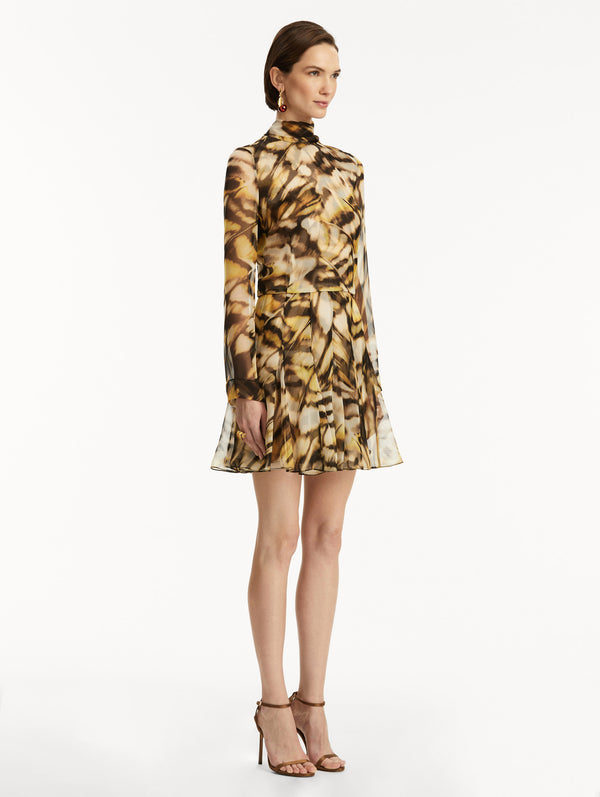 Oscar De La Renta Abstract Butterfly Silk Chiffon Dress