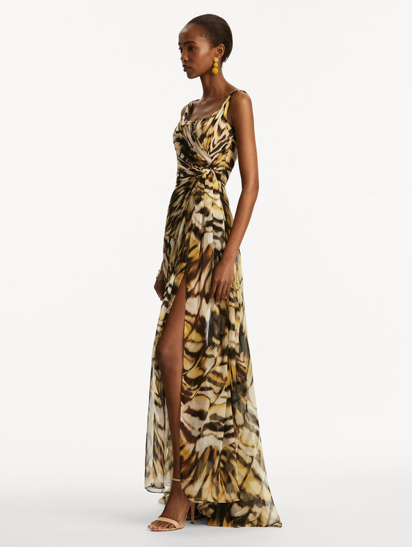Oscar De La Renta Abstract Butterfly Silk Chiffon Gown