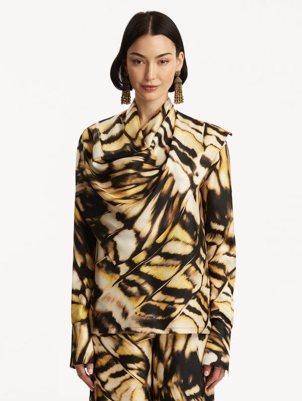 Oscar De La Renta Abstract Butterfly Silk Twill Blouse