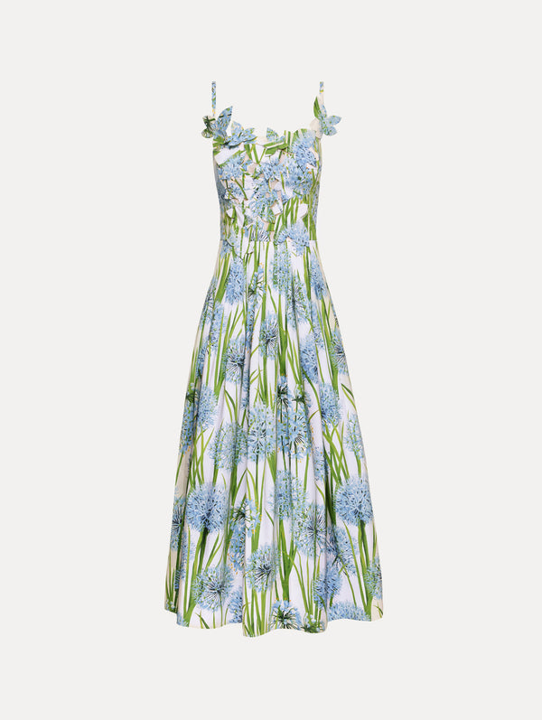oscar de la renta Allium Embroidered Cotton Poplin Dress