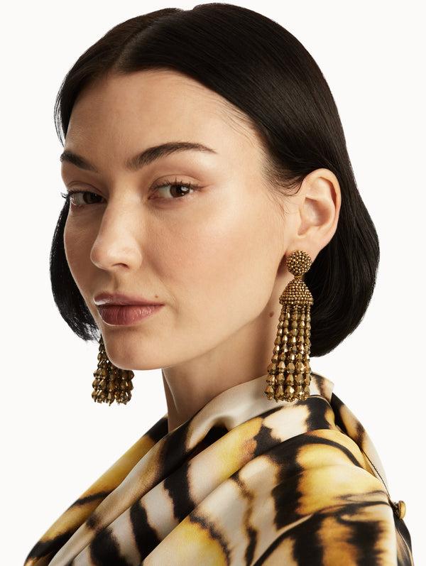 Oscar De La Renta Beaded Chandelier Clip-On Earrings