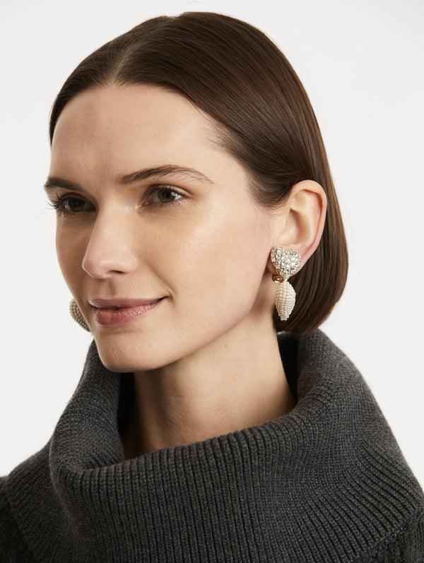 Oscar De La Renta Beaded Crystal Heart Clip-On Earrings
