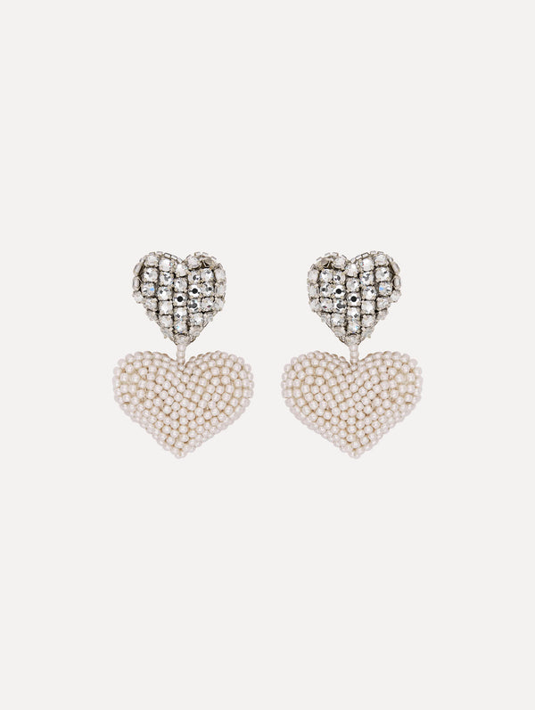 oscar de la renta Beaded Crystal Heart Clip-On Earrings