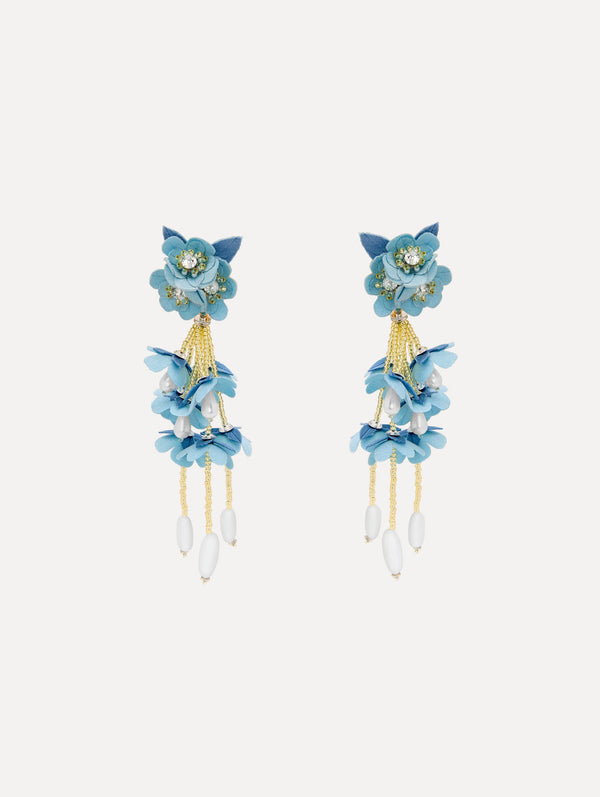 oscar de la renta Beaded Flower Drop Clip-On Earrings