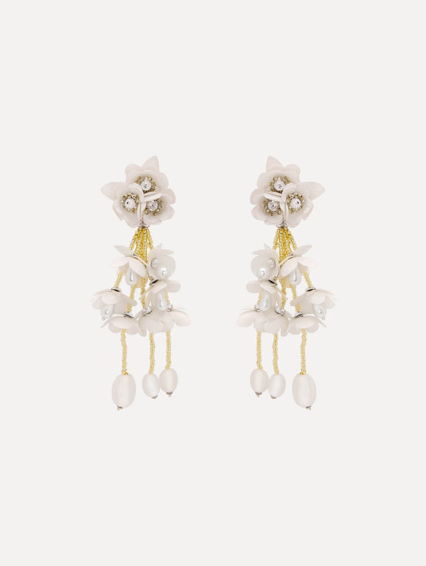oscar de la renta Beaded Flower Drop Clip-On Earrings