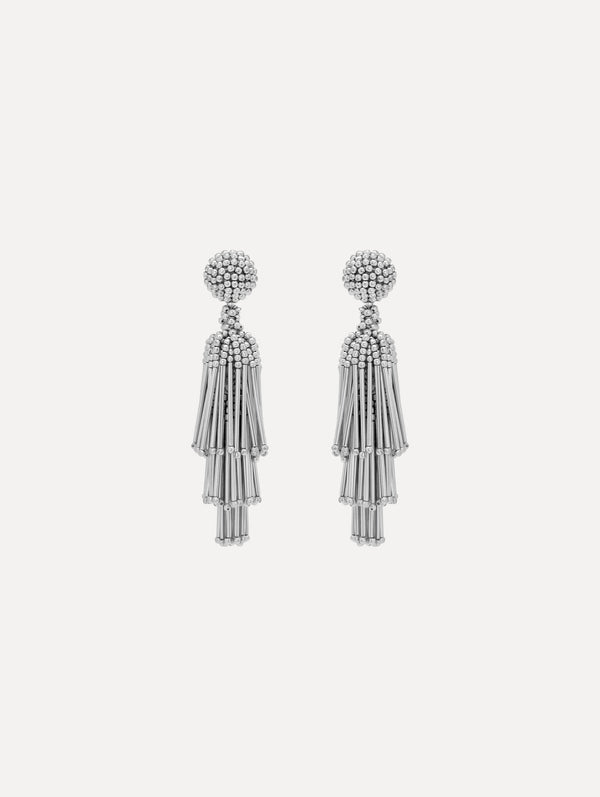 oscar de la renta Beaded Tiered Tassel Clip-On Earrings