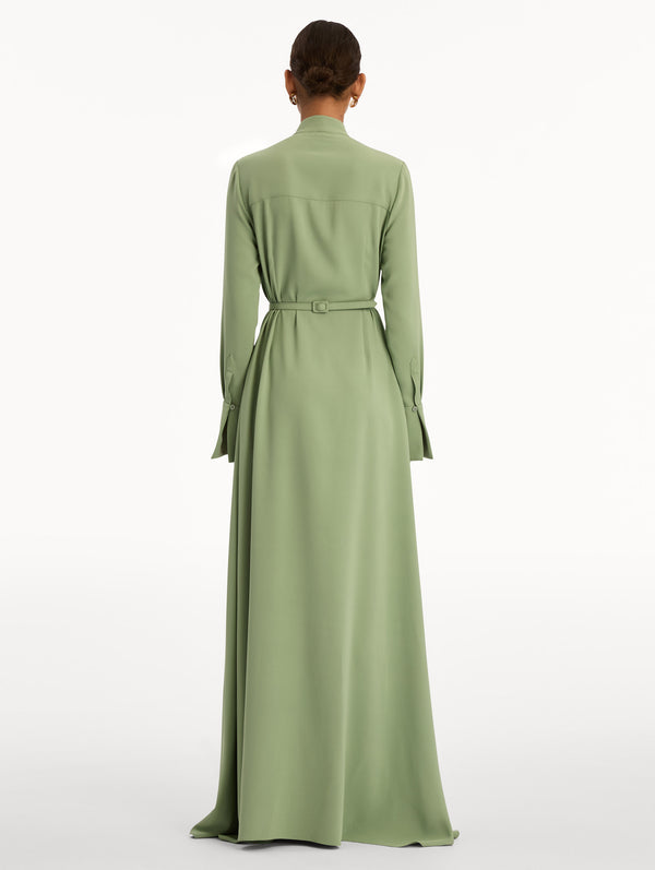 Oscar De La Renta Brooch Embroidered Long Sleeve Caftan