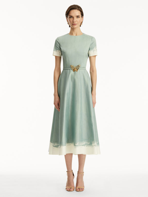 Oscar De La Renta Butterfly Belt Cotton Poplin Dress