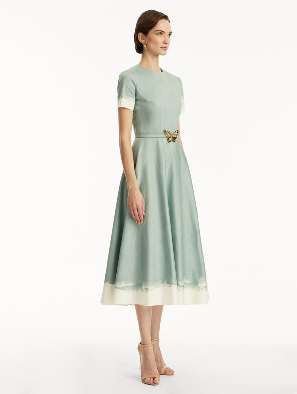 Oscar De La Renta Butterfly Belt Cotton Poplin Dress