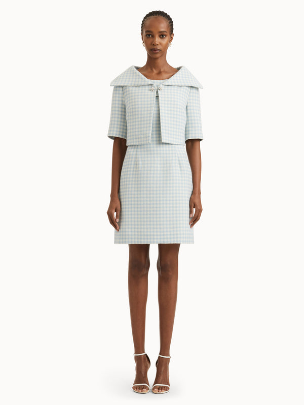 Oscar De La Renta Checked Tweed Short Sleeve Jacket