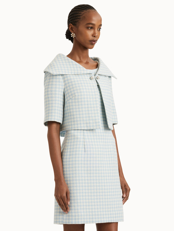 Oscar De La Renta Checked Tweed Short Sleeve Jacket