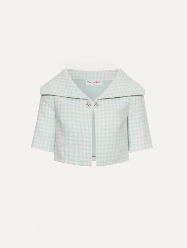 oscar de la renta Checked Tweed Short Sleeve Jacket