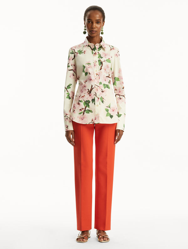Oscar De La Renta Cherry Blossom Cotton Poplin Blouse