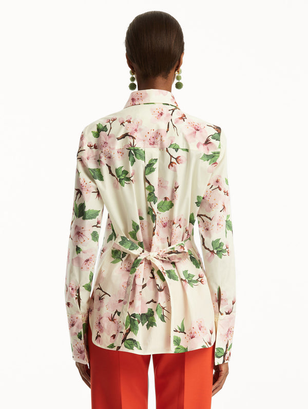 Oscar De La Renta Cherry Blossom Cotton Poplin Blouse