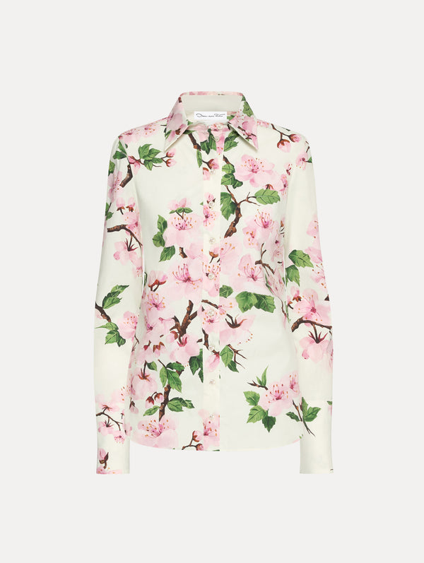 oscar de la renta Cherry Blossom Cotton Poplin Blouse