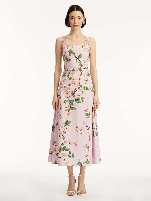 Oscar De La Renta Cherry Blossom Cotton Poplin Dress
