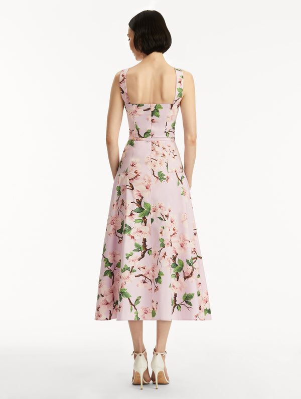 Oscar De La Renta Cherry Blossom Cotton Poplin Dress
