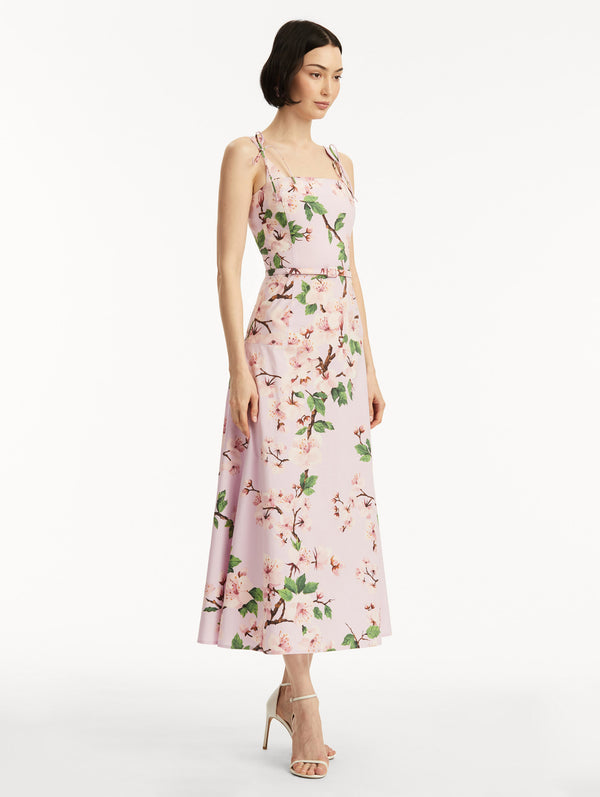 Oscar De La Renta Cherry Blossom Cotton Poplin Dress