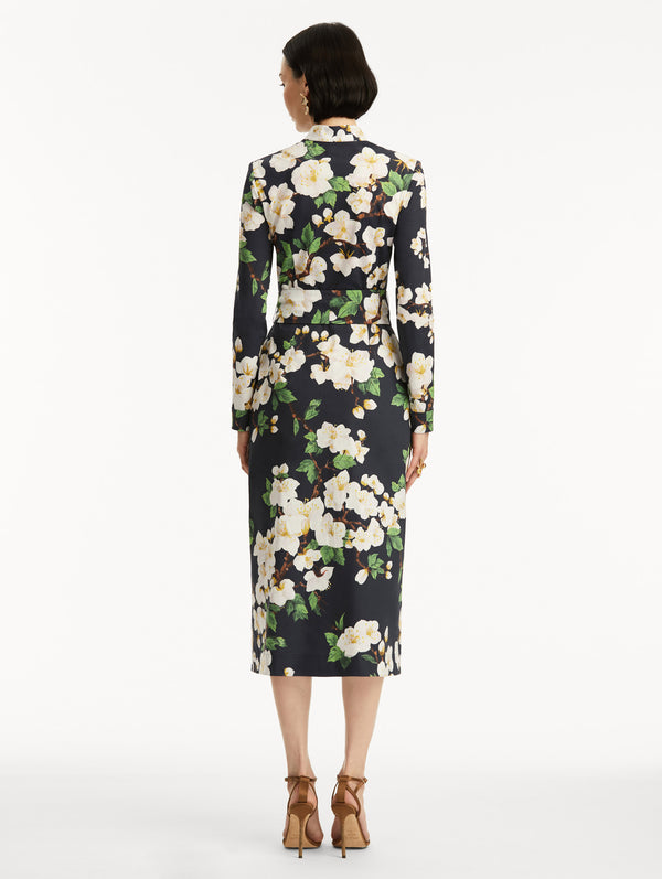 Oscar De La Renta Cherry Blossom Cotton Poplin Pencil Dress