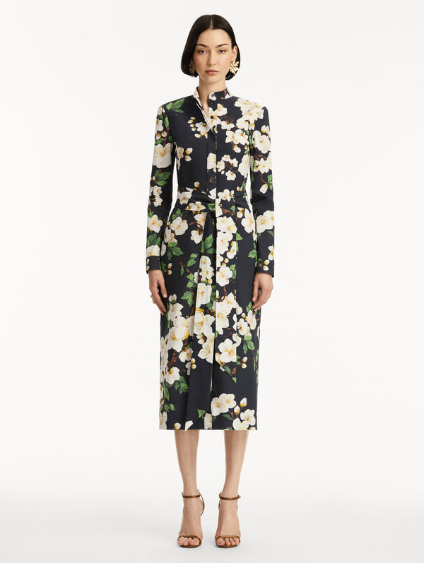 Oscar De La Renta Cherry Blossom Cotton Poplin Pencil Dress