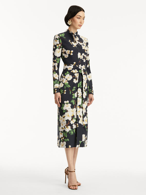 Oscar De La Renta Cherry Blossom Cotton Poplin Pencil Dress