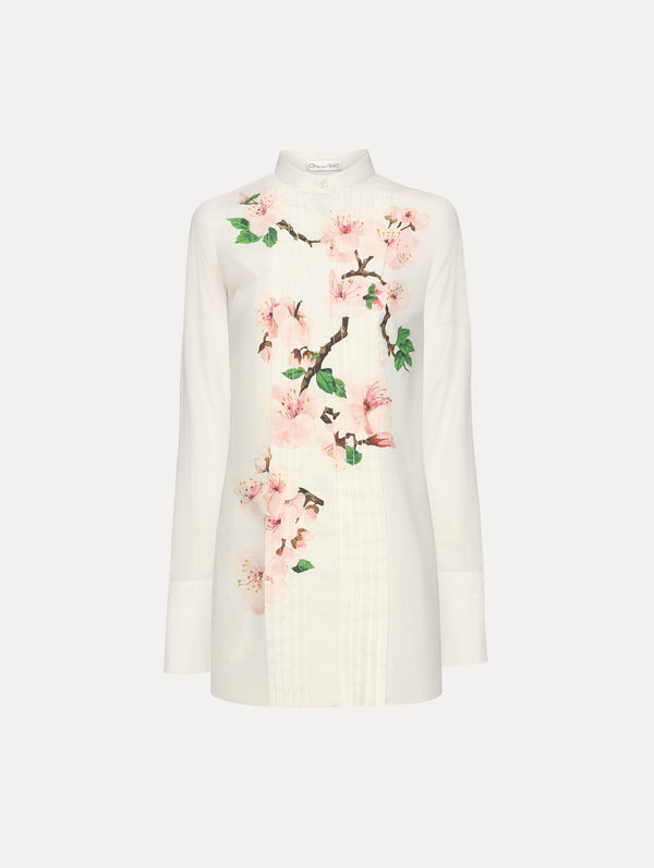 oscar de la renta Cherry Blossom Cotton Poplin Pleated Blouse