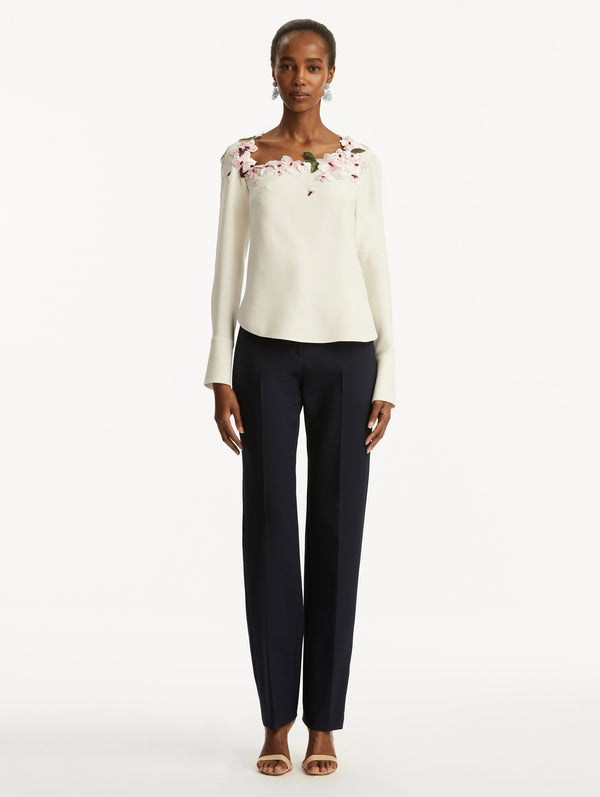 Oscar De La Renta Cherry Blossom Embroidered Blouse