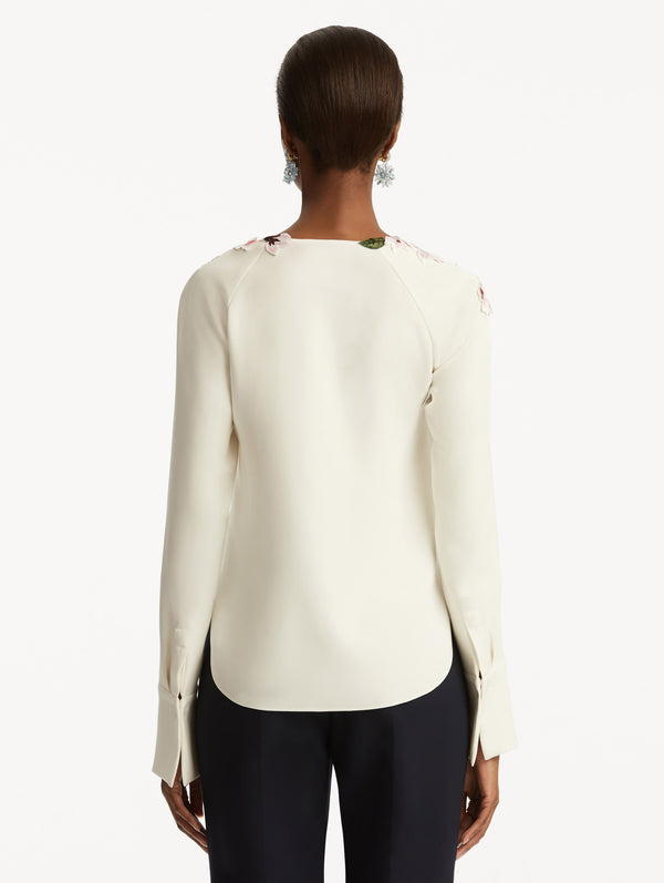Oscar De La Renta Cherry Blossom Embroidered Blouse