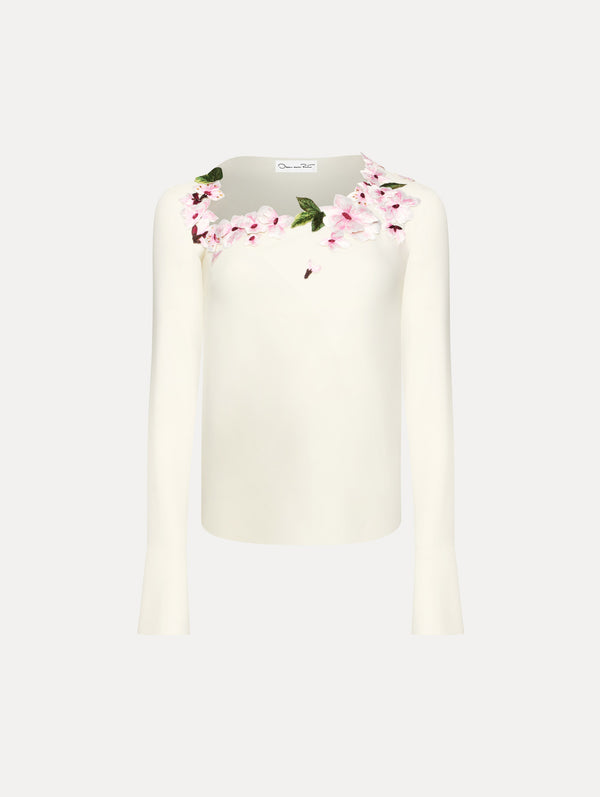 oscar de la renta Cherry Blossom Embroidered Blouse