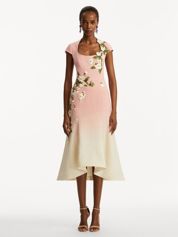 Oscar De La Renta Cherry Blossom Embroidered Ombré Dress