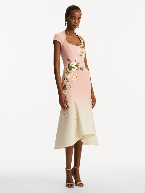 Oscar De La Renta Cherry Blossom Embroidered Ombré Dress