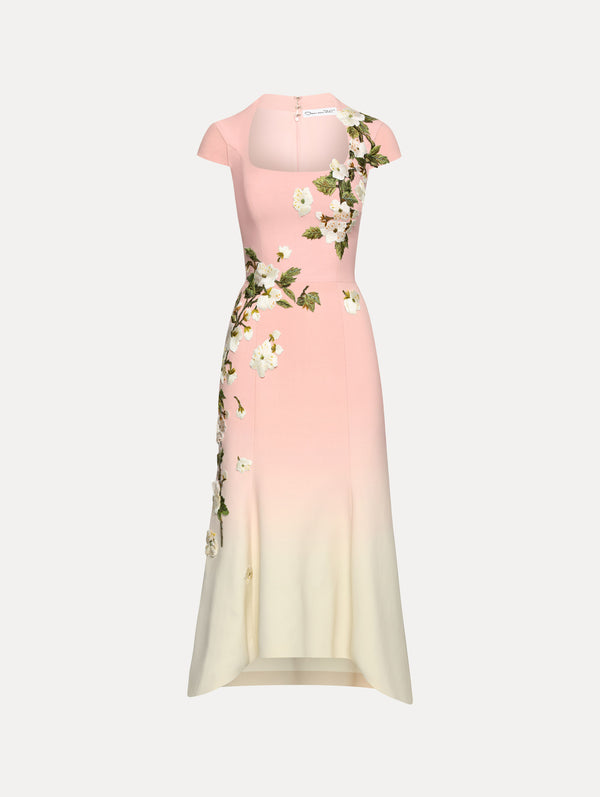 oscar de la renta Cherry Blossom Embroidered Ombré Dress