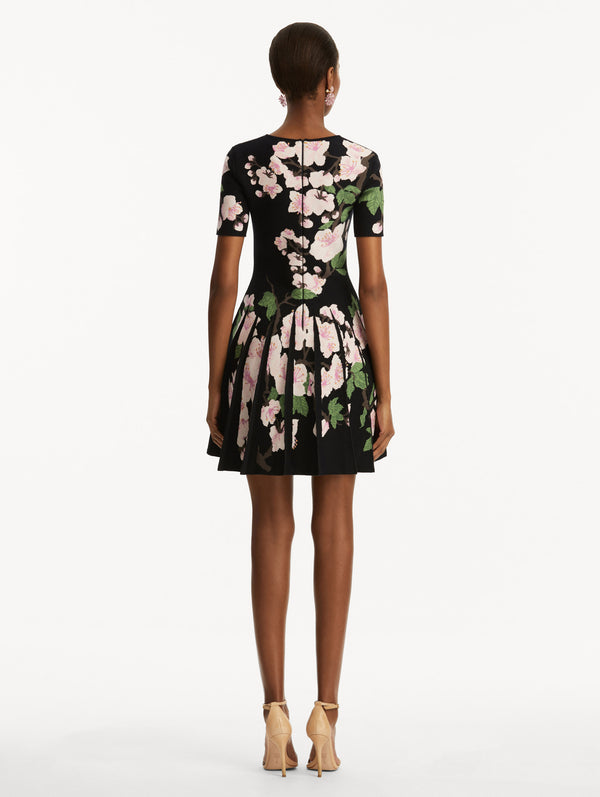Oscar De La Renta Cherry Blossom Pleated Jacquard Dress
