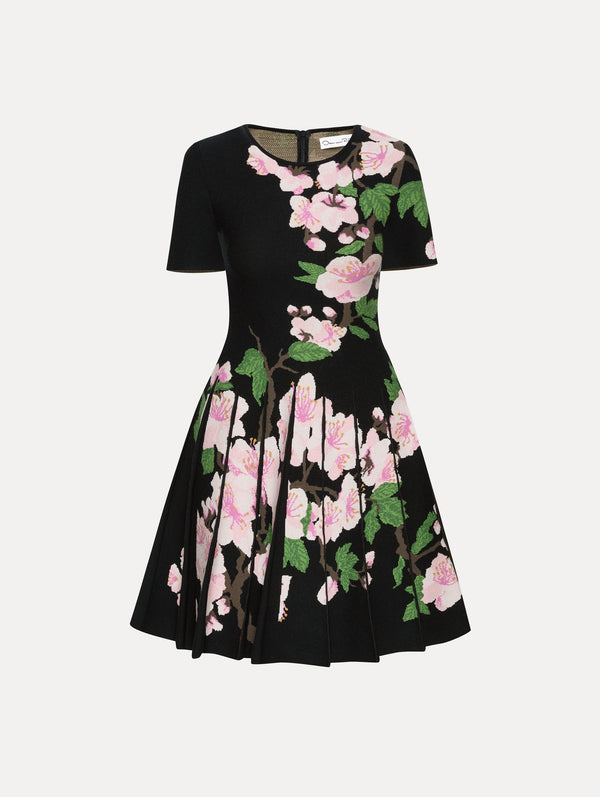 oscar de la renta Cherry Blossom Pleated Jacquard Dress