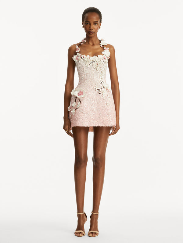 Oscar De La Renta Cherry Blossom Sequin Cocktail Dress