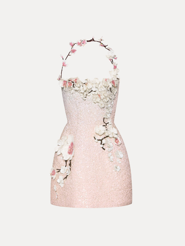 oscar de la renta Cherry Blossom Sequin Cocktail Dress
