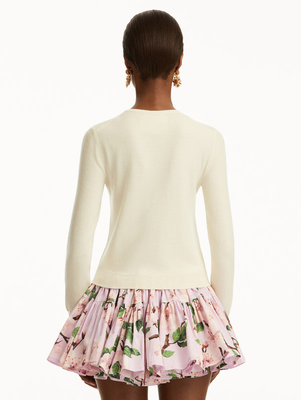 Oscar De La Renta Cherry Blossom Threadwork Cardigan