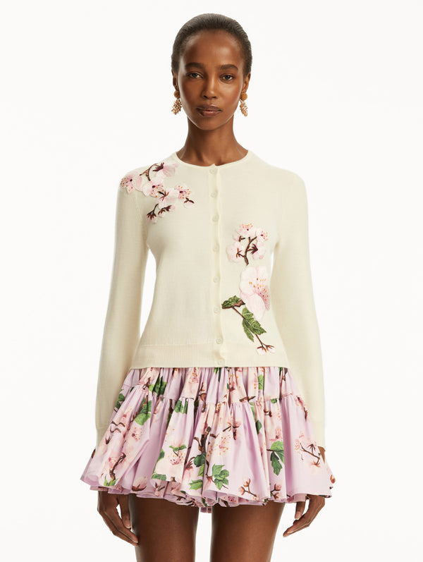 Oscar De La Renta Cherry Blossom Threadwork Cardigan