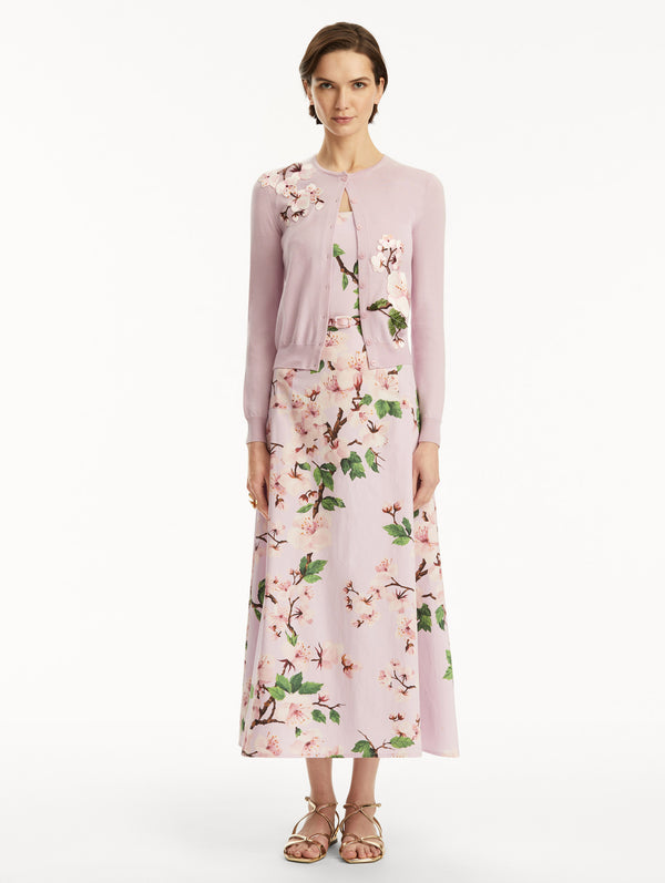 Oscar De La Renta Cherry Blossom Threadwork Cardigan