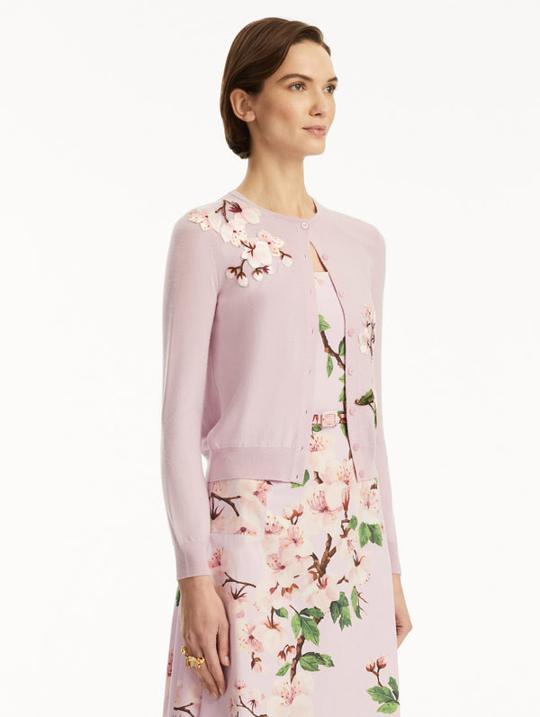 Oscar De La Renta Cherry Blossom Threadwork Cardigan